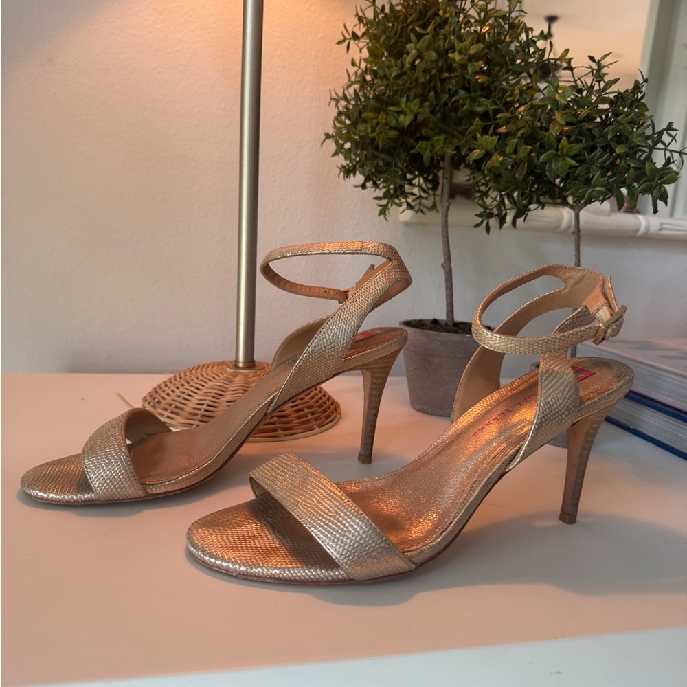 Elaine Turner Gold Ankle Strap Heels